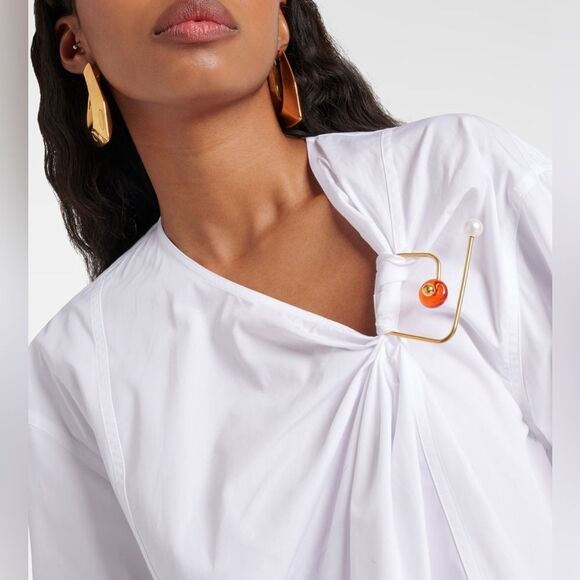 Dries Van Noten Click Twisted Ring Embellished Cotton Poplin blouse size 36/us 4 - Picture 5 of 15